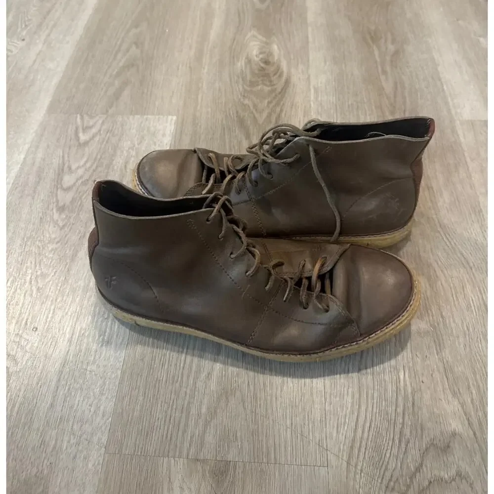 Frye Gates High Brown Leather Lace Up Lifestyle Sneakers Shoes Size 9.5 Classic